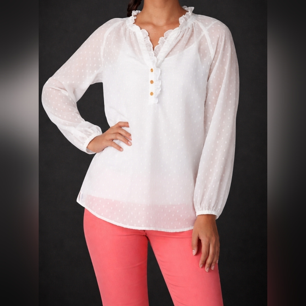 Lilly Pulitzer White Ruffle Blouse XS But Can Fit Small, Medium